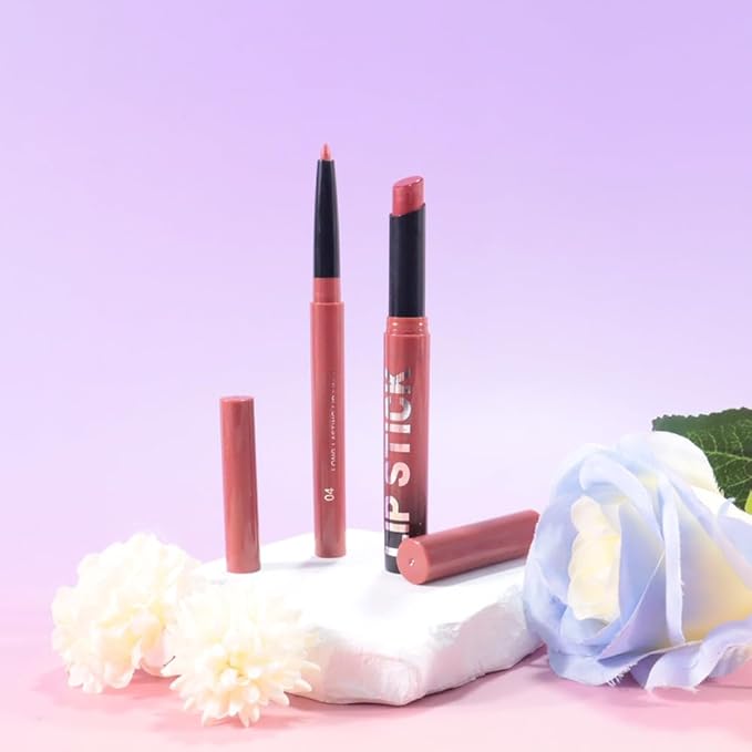 AMY'S DIARY 2Pcs Mauve Brown Lipstick and Lip Liner Combo, Lip Liner and Lip Stick Kit for Women, Matte Lip Pencil and Smooth Hydrating Lipstick, Non-Stick Lip Makeup Set (04#Mauve Brown)