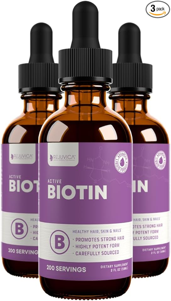 Active Biotin for Healthy Hair, Skin, and Nails | Convenient Liquid Dropper Absorbs Fast & Tastes Great | 3-Pack