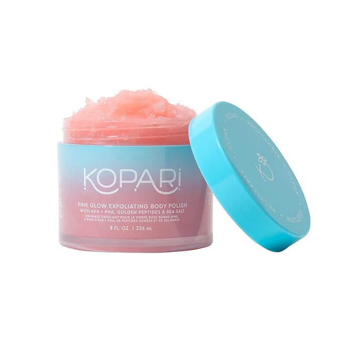 Kopari Pink Glow Exfoliating Body Polish, AHA Vegan Body Scrub for Women, Gentle and Effective, Pink Haze, 8 oz