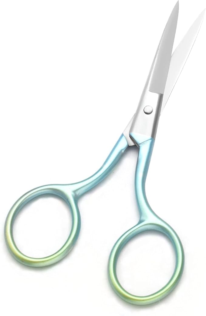 Multicolor Professional Grooming Scissors for Personal Care Facial Hair Removal and Ear Nose Eyebrow Trimming Stainless Steel Fine Straight Tip Scissors 3.9 Inch (Green)