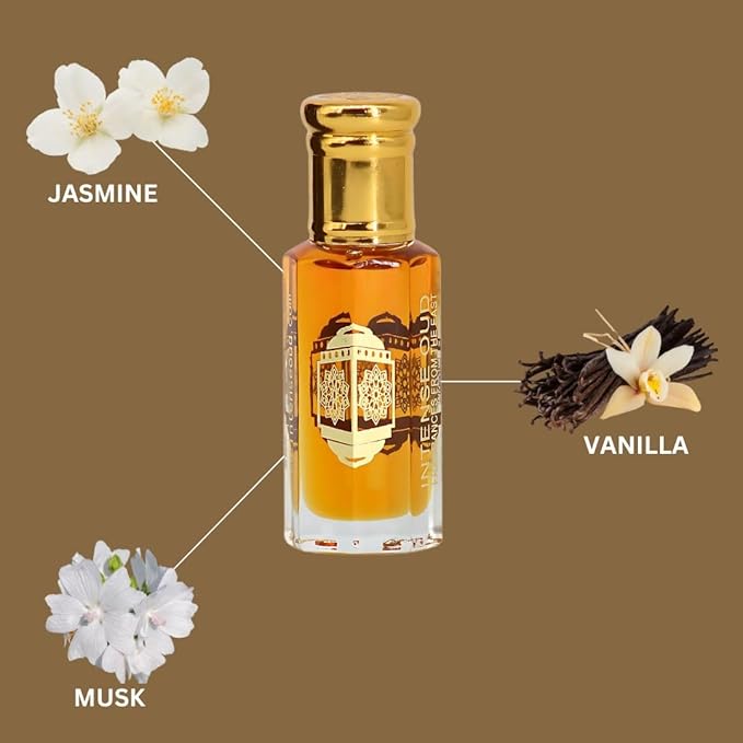 INTENSE OUD Jasmin Arabian Perfume Oil for Men & Women, Long Lasting Alcohol-Free Concentrated Fragrance, 12ml (0.40 oz) in Black Gift Box, White Jasmine & Vanilla Notes