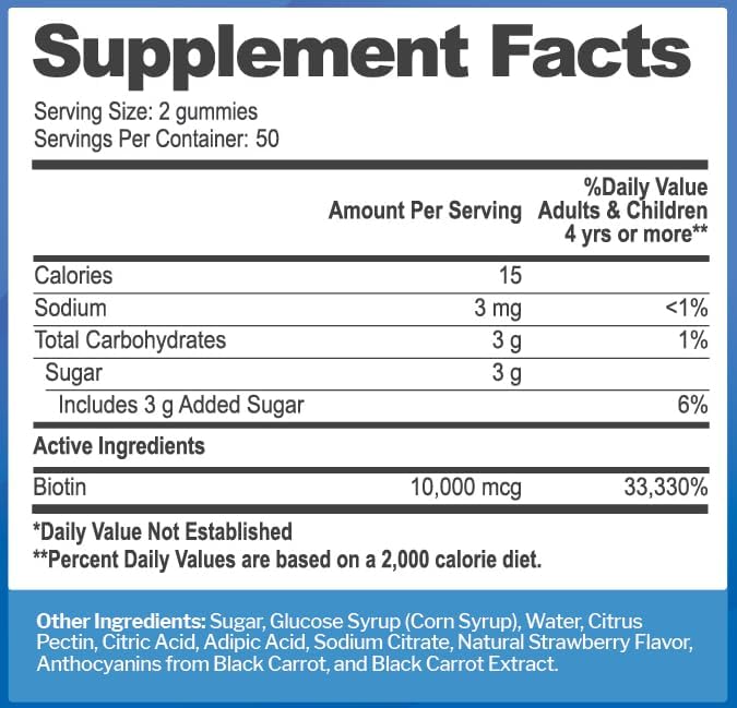 Biotin 10,000mcg Gummies for Women & Men (100 Count) - 2x Maximum Strength Biotin for Hair Growth, Skin & Nails - Gluten-Free, Vegan, Non-GMO, Great Tasting Strawberry Flavor - 100 Gummies