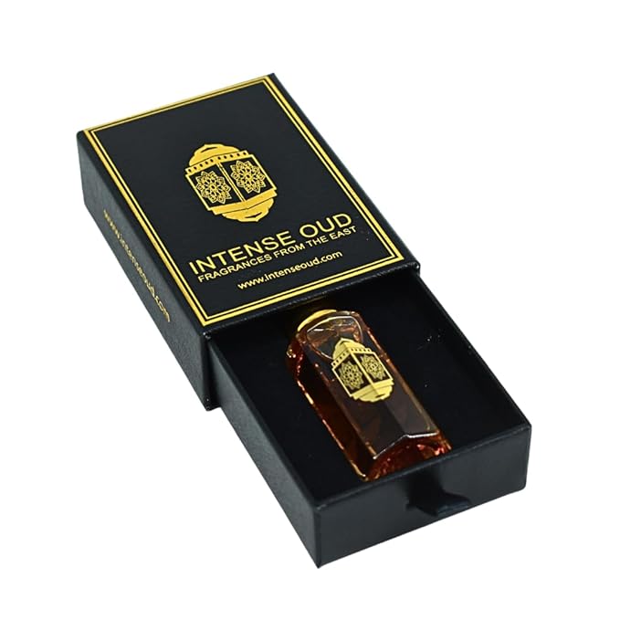 INTENSE OUD Mukhalat Malaki Arabian Perfume Oil for Men & Women, Long Lasting Alcohol-Free Concentrated Fragrance, 12ml (0.40 oz) in Black Gift Box, Rose & Vanilla Notes