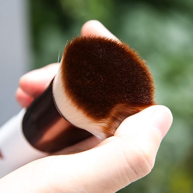 DUcare Foundation Brush with Christmas Sponges Puff Flat Top Kabuki Brush for Liquid Blending Mineral Powder Buffing Stippling