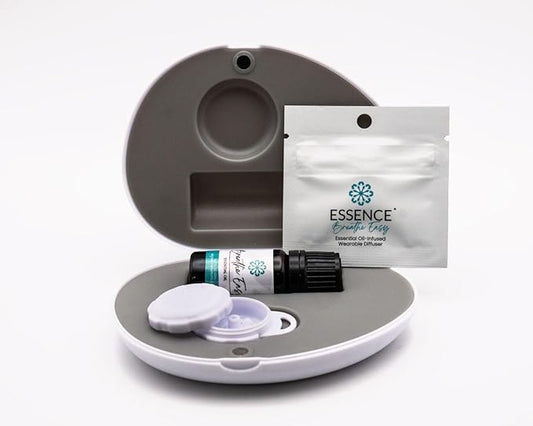 Essence Pearl Travel Case - Wearable Aromatherapy Kit with Nasal Diffuser Rings, Soaking Bay, and 5mL Essential Oil – Portable Wellness Gift Set for On‑The‑Go Self Care