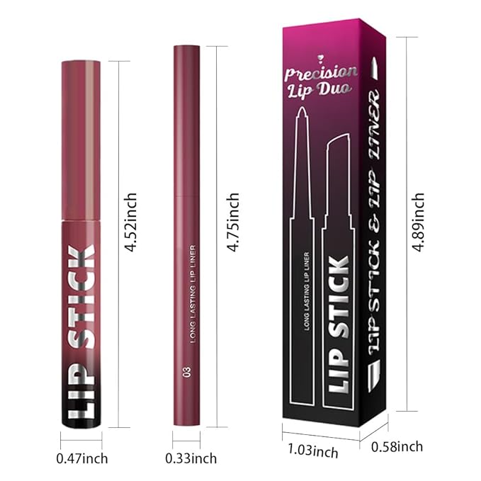 AMY'S DIARY 2Pcs Pink Purple Lipstick and Lip Liner Combo, Lip Liner and Lip Stick Kit for Women, Matte Lip Pencil and Smooth Hydrating Lipstick, Non-Stick Lip Makeup Set (03#Magenta Pink)