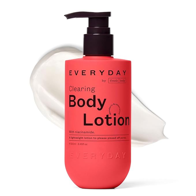 frank body Clearing Body Lotion | Fights Acne & Prevents Fine Lines | Niacinamide & Glycerin | Lightweight, Fast-Absorbing Gel-Lotion | Mandarin & Cedarwood Scent | 250ml
