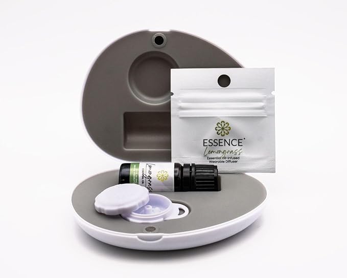 Essence Pearl Travel Case - Wearable Aromatherapy Kit with Nasal Diffuser Rings, Soaking Bay, and 5mL Essential Oil – Portable Wellness Gift Set for On?The?Go Self Care