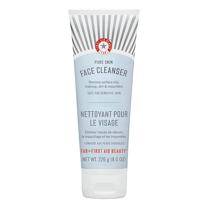 First Aid Beauty - Pure Skin Face Cleanser, Effectively Removes Makeup, Dirt, and Impurities, Gentle Cleanser Leaves Skin Soft & Supple, Safe for Sensitive Skin, Fragrance Free, 8 oz