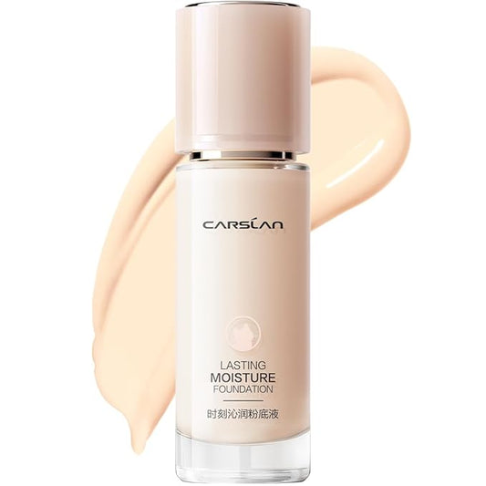 CARSLAN Lasting Moisture Foundation, 24H Longlasting Medium Coverage Dewy Finish Face Makeup, Poreless, Lightweight, Waterproof, Oil Free Liquid Foundation, P01