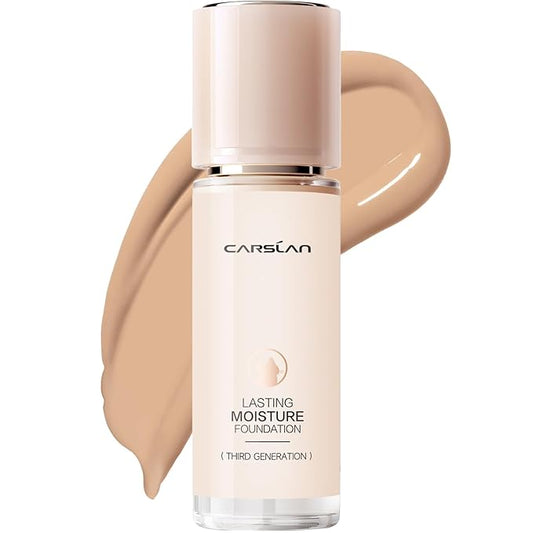 CARSLAN Lasting Moisture Foundation, 24H Longlasting Medium Coverage Dewy Finish Face Makeup, Poreless, Lightweight, Hydrating Liquid Foundation For Dry Skin, M01