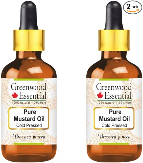 Greenwood Essential Pure Mustard Oil (Brassica juncea) with Two Glass Droppers Cold Pressed (Pack of Two) 50ml X 2 (3.38 oz)