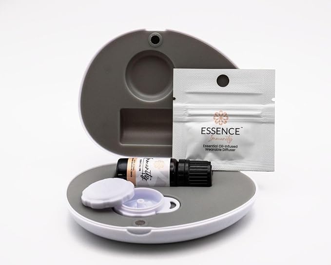 Essence Pearl Travel Case - Wearable Aromatherapy Kit with Nasal Diffuser Rings, Soaking Bay, and 5mL Essential Oil – Portable Wellness Gift Set for On?The?Go Self Care
