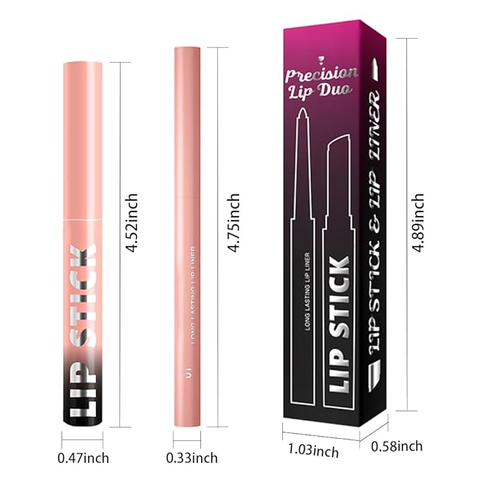 AMY'S DIARY 2Pcs Nude Matte Lipstick and Lip Liner Combo, Lip Liner and Lip Stick Kit for Women, Matte Lip Pencil and Smooth Hydrating Lipstick, Non-Stick Lip Makeup Set (01#Dusty Rose)