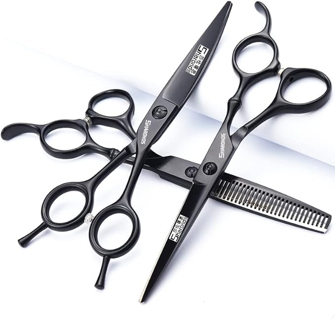SHARONDS 6/7 Inch Professional 440C Hair Cutting Scissor Salon Hairdressing Thinning Shears Perfect for Barber and Home Use (6 in 3pc)