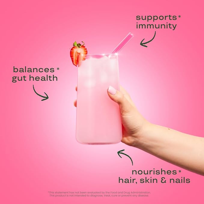 Bloom Nutrition Bovine Colostrum Powder with Vitamin B-12 for Gut Health, Immune Support, Hair Growth & Beauty Supplement | Strawberry, 25 Servings