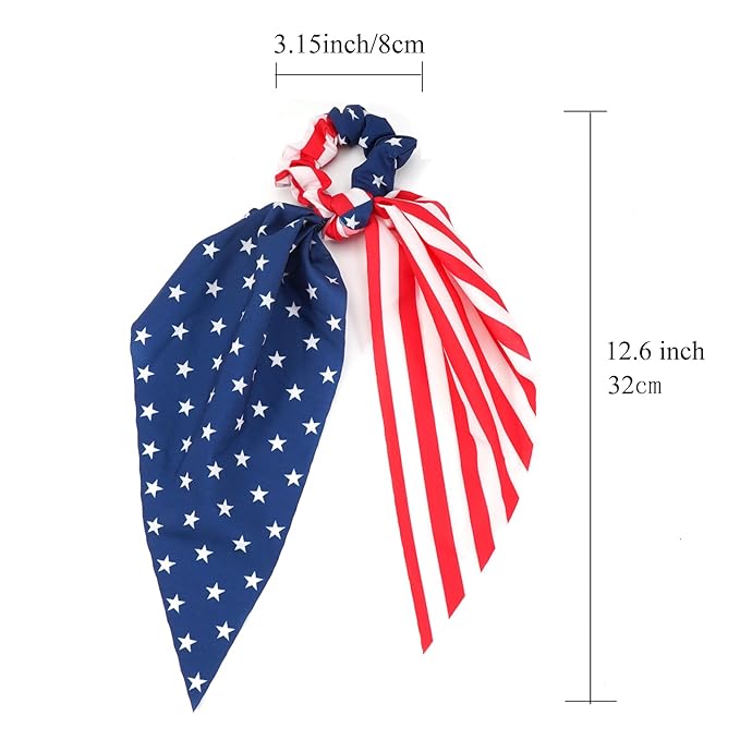 4th of July Hair Ties for Women Girls Independence Day American Flag Hair Scrunchies Red White and Blue Star Patriotic Hair Tie Memorial Day Ribbon Hair Bows