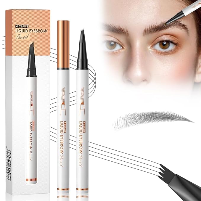 Eyebrow Pencil, Microblading Eyebrow Pencils for Women, Premium Magic 3D Waterproof Microblading Eyebrow Pen 4 Fork Tip Tattoo Pencil, Eye Brow Makeup Long-Lasting for Women (Grey)