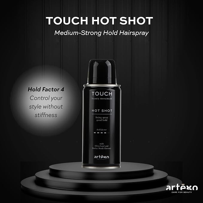 Artègo TOUCH Hot Shot Hairspray (3.4 fl oz) – Medium to Strong Hold Finishing Spray for Long-Lasting, Frizz-Free Styles