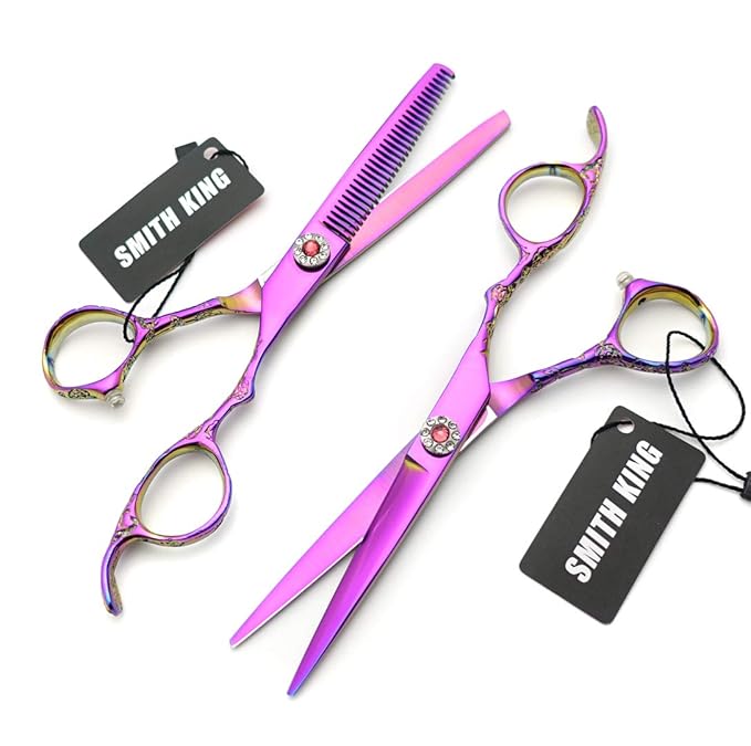 Professional Hair Cutting Scissors Set with Razor Comb Case,Hair cutting shears Hair Thinning shears with rose handle (5.5 inches)