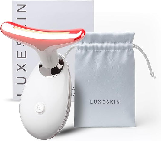 LuxeSkin 7 Color LED Red Light Therapy Facial Massager for Face and Neck, Electric Facial Tool for Skin Care with Vibration, Warm Mode & Travel Bag