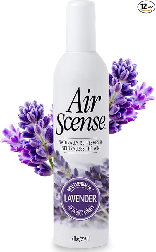 Air Scense Air Freshener Deodorizer Room Spray for Bathroom & Home, Essential Oils, Natural Lavender- 7 fl oz (12 Pack)