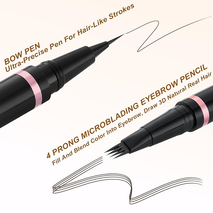 Eyebrow Pencil,2-in-1 Waterproof Eyebrow Pen with 4 Tip Brow Pen and Ultra-Precise Brow Pencil,with Dual-ended Eyebrow Brush,Eyebrow Makeup for Natural Looking Eyebrows-Chocolate