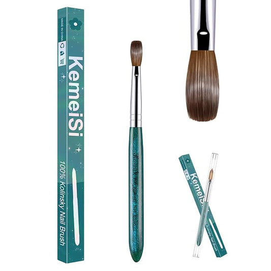 Acrylic Nail Brush Size #8, 100% Pure Kolinsky Nail Art Brushes for Acrylic Application, Sturdy Starry Handle Oval Shaped Nail Design Tools for Professional Manicure DIY, Green