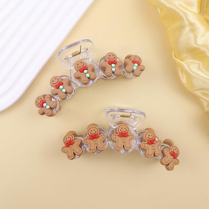 1Pcs Christmas Hair Clips, 5D Stereoscopic Gingerbread Man Design Hair Claw Clips for Thick/Thin Hair, Large Size Christmas Hair Accessories, Xmas Strong Hold Clamp Jaw Clips for Women Hair Supplies
