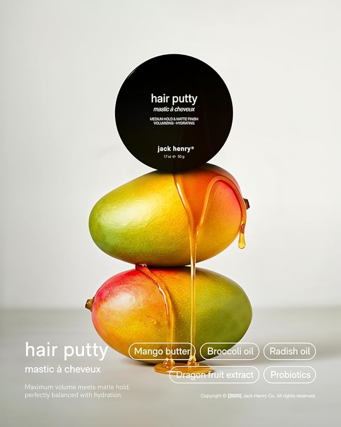 Jack Henry Hair Putty – Natural Matte Finish Styling Paste for Men – Medium Hold, Lightweight, Non-Greasy – With Mango Butter & Broccoli Seed Oil for Nourishment – 1.7 oz