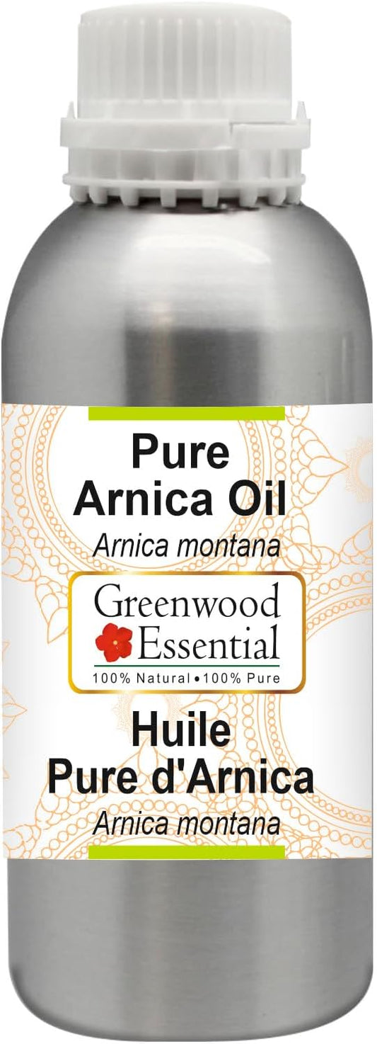 Greenwood Essential Arnica Oil (Arnica montana) | Infused | Pure | Non-Sticky | Lightweight | For Massage Preparations | Natural | Ayurvedic | For Men & Women | All Skin Types | 300ml (10 oz)