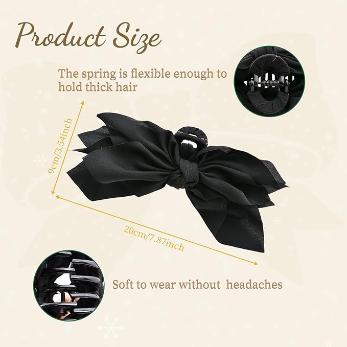 Bow Claw Clips Bow Hair Clips Black White Brown 4PCS Big Hair Bows for Women Butterfly Styling Large Hair Clips for Thick Hair for Girls Hair Accessories for Teen