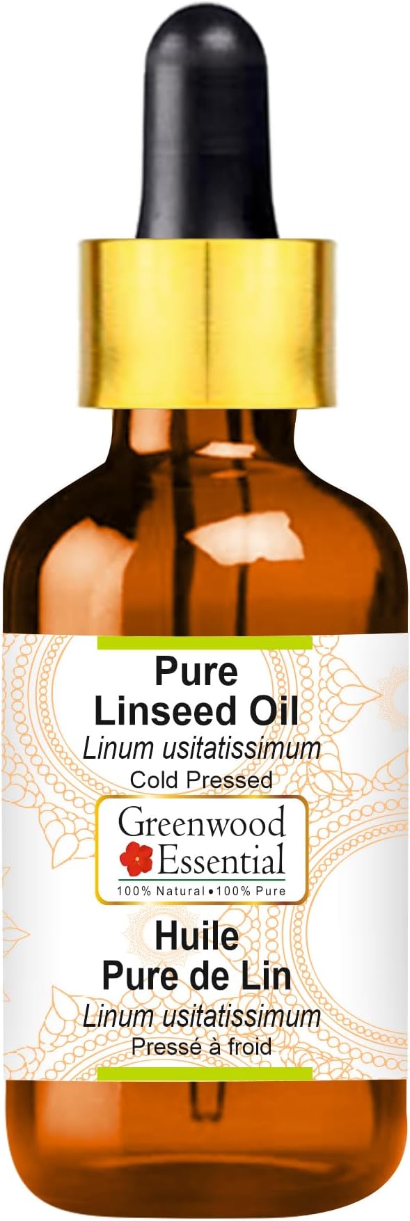 Greenwood Essential Linseed Oil (Linum usitatissimum) with Glass Dropper | Cold Pressed | Natural | Undiluted | For Diluting Essential Oils | For Skin & Massage | Men & Women | 15ml (0.50 oz)