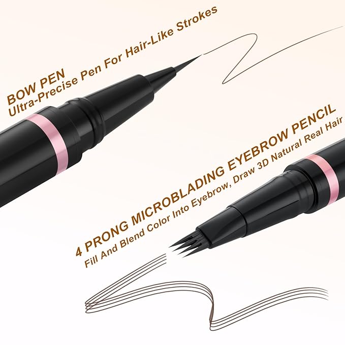 Eyebrow Pencil,2-in-1 Waterproof Eyebrow Pen with 4 Tip Brow Pen and Ultra-Precise Brow Pencil,with Dual-ended Eyebrow Brush,Eyebrow Makeup for Natural Looking Eyebrows - Brunette