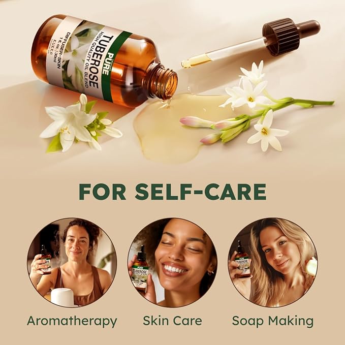 KUKKA Tuberose Essential Oils - 1 Fl Oz - for Hair, Skin, Diffuser, Aromatherapy & DIY Soap Making Scent