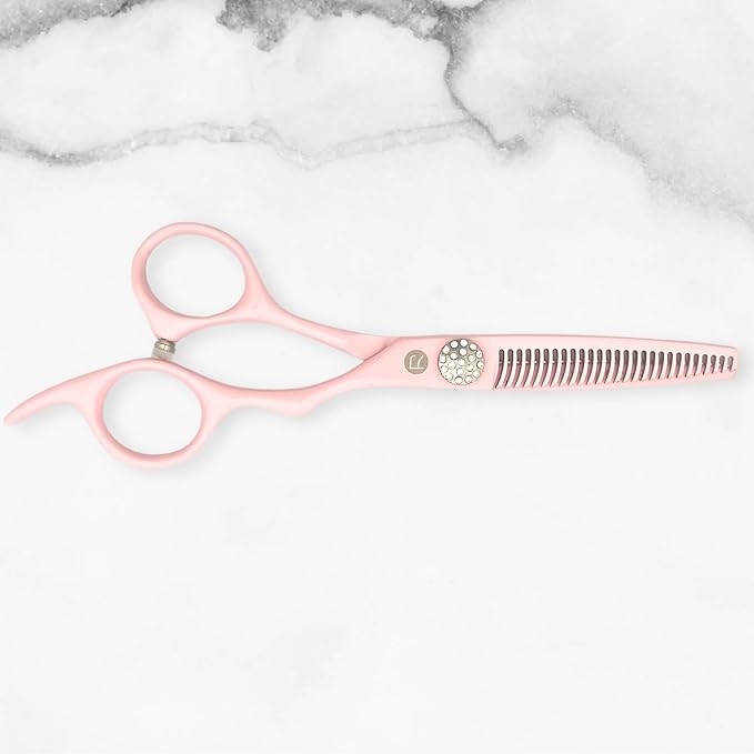 Pink Haircutting Scissors for Professional Use - 440C Stainless Steel w/Pink Titanium Finish - Sharp, Durable (5.5" Thinning Shears)