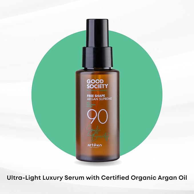 Artègo Good Society Free Shape Argan Supreme Serum (2.55 oz) – Hydrating Argan Hair Oil with Anti-Frizz, Heat Protectant for Soft, Shiny Hair