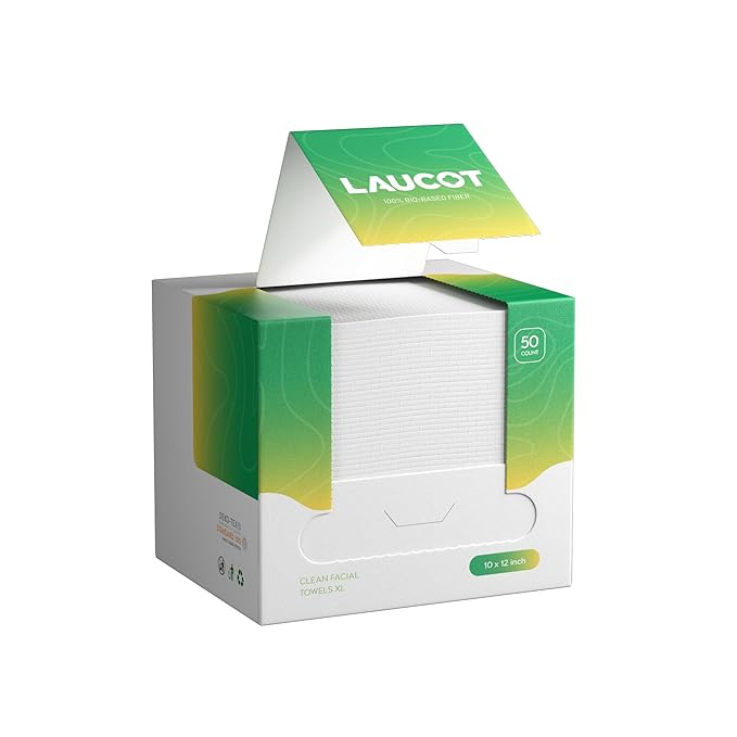 XL Disposable Face Towels | 50 Count, 100% Biodegradable, Ultra Soft & Larger (10"x12") | Bio-Based Fiber, Sustainable & Gentle for Sensitive Skin and Makeup Removal