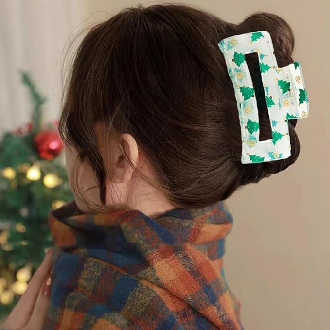 Christmas Tree Claw Clips,1pc Acrylic Hair Clip, Rectangular Large Hair Claw Clips for Thick/Thin Hair, Transparent Green Tree Design Medium Hairpin, Cute Hair Accessories for Christmas