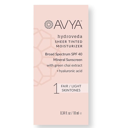 AVYA SPF 40 Sheer Tinted Moisturizer with Hyaluronic Acid & Green Chai – Advanced Ayurvedic Skincare Treatment for Balanced and Brighter Skin/Fair & Light Skintones Shade #1 (0.34oz/10ml)