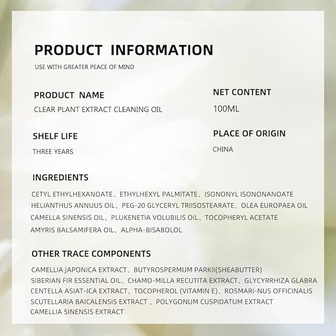 Transparent plant essence three-in-one gentle makeup remover oil 100ml Clear and Penetrating plant-based makeup remover Oil, skin-nourishing grade three-in-one