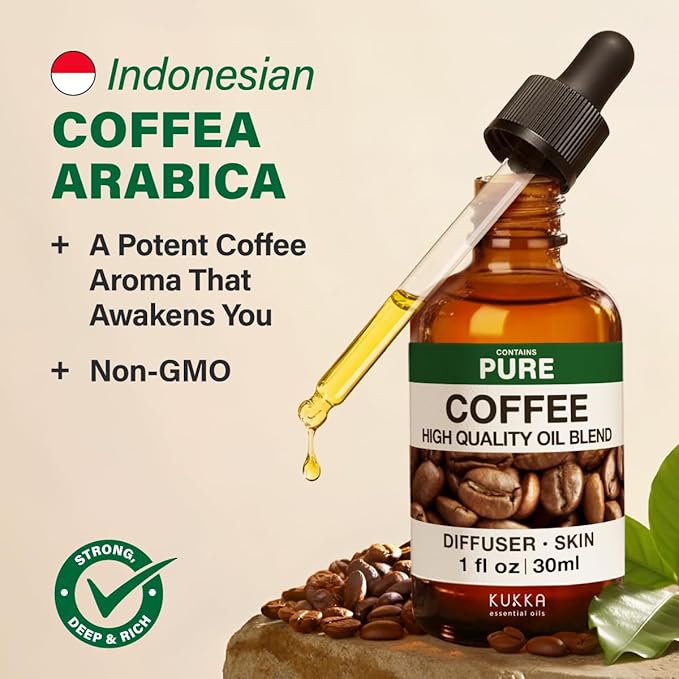 KUKKA Coffee Essential Oils - 1 Fl Oz - for Hair, Skin, Diffuser, Aromatherapy & DIY Soap Making Scent