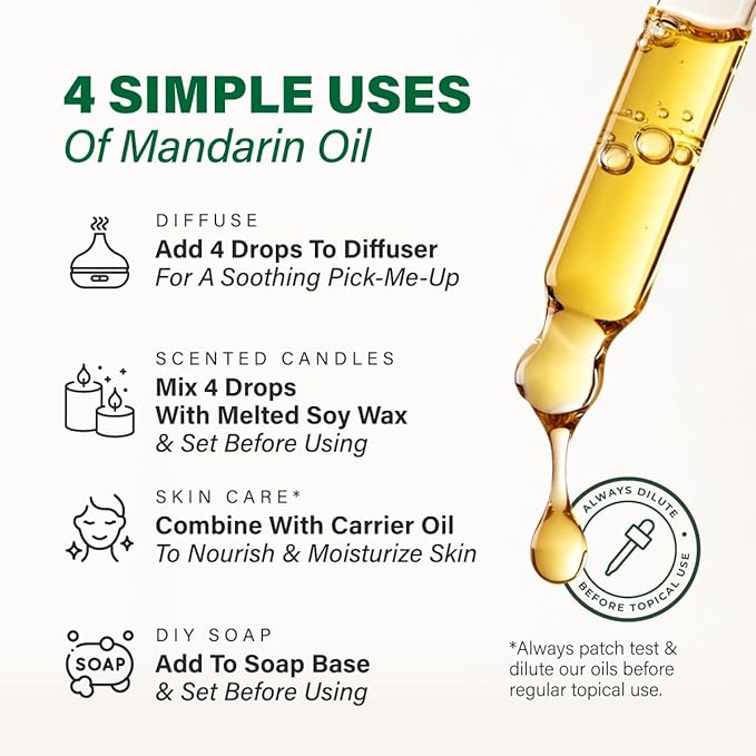 KUKKA Mandarin Essential Oils - 4 Fl Oz - for Hair, Skin, Diffuser, Aromatherapy & DIY Soap Making Scent