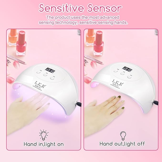Wisdompark 72W UV LED Nail Lamp Dryer for Gel Polish with 15 Beads Curing lamp 3 Timer Settings & Auto Sensor, Professional Nail Light with LCD Touch Display