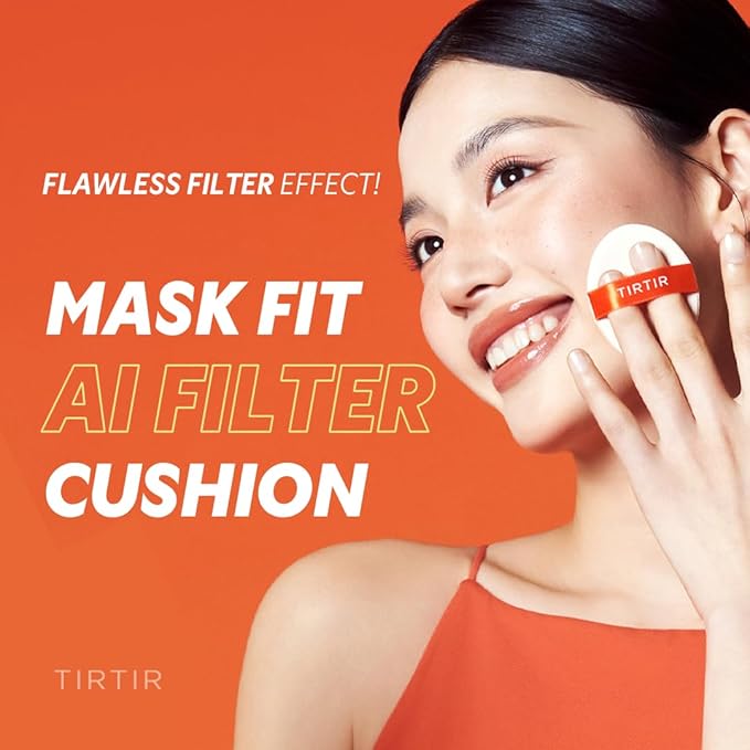 TIRTIR Mask Fit Ai Filter Cushion Foundation | AI-Like Semi-Matte Finish - Up to 72-Hour Medium to Full Coverage Korean BB Cushion Make up Beauty, #34W Toffee, 0.63 Fl Oz