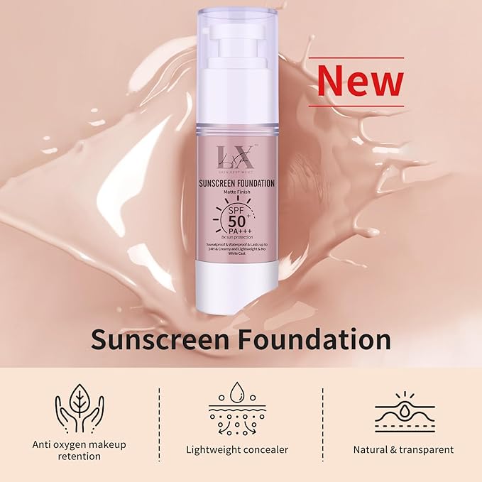 Tinted Face Sunscreen - Waterproof & Lightweight Liquid Foundation with SPF 50++, 3-in-1 Full Coverage Foundation Smooths & Blurs Pores, 405 Deep