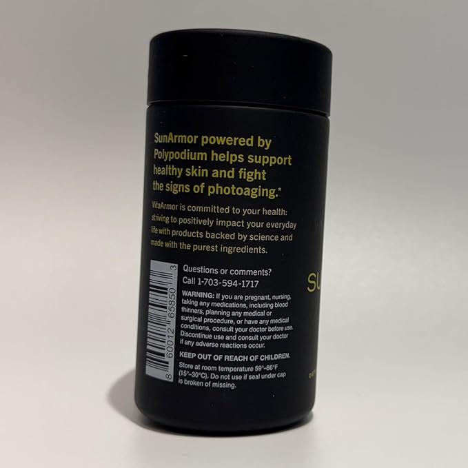SunArmor, Dietary Supplement with Polypodium Fights The Signs of Photoaging, Use with Sunscreen, Dermatologist Developed, 60 Capsules