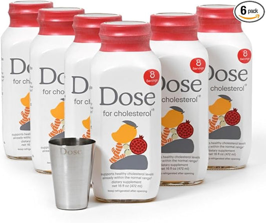 DOSE for Cholesterol Supplements Maintain Healthy Cholesterol Levels and Supports Cardiovascular Health Gluten-Free Vegan Zero Sugar, 16oz Bottle, 6 Pack (6 Week Supply)