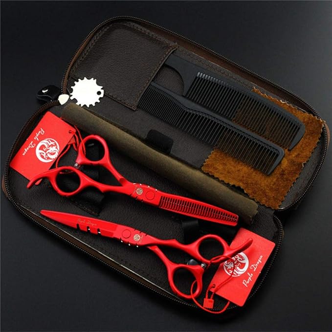 Purple Dragon Professional Japan 440C Hair Salon Cutting Shear and Barber Thinning Scissor Hairdressing Shear Set with Bag