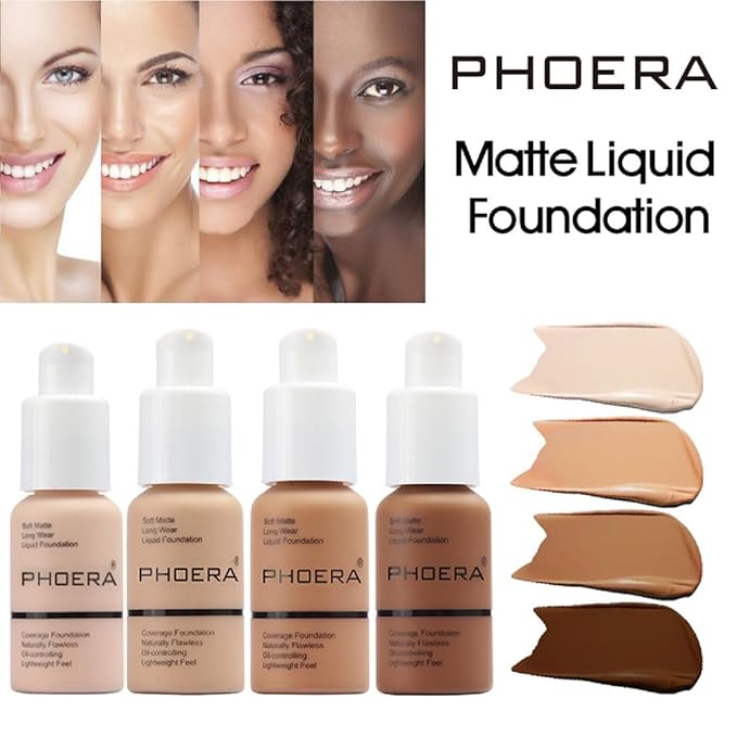PHOERA Foundation,Flawless Soft Matte Liquid 102 Nude Foundation,24 HR Oil Control Waterproof Cream Foundation Makeup.